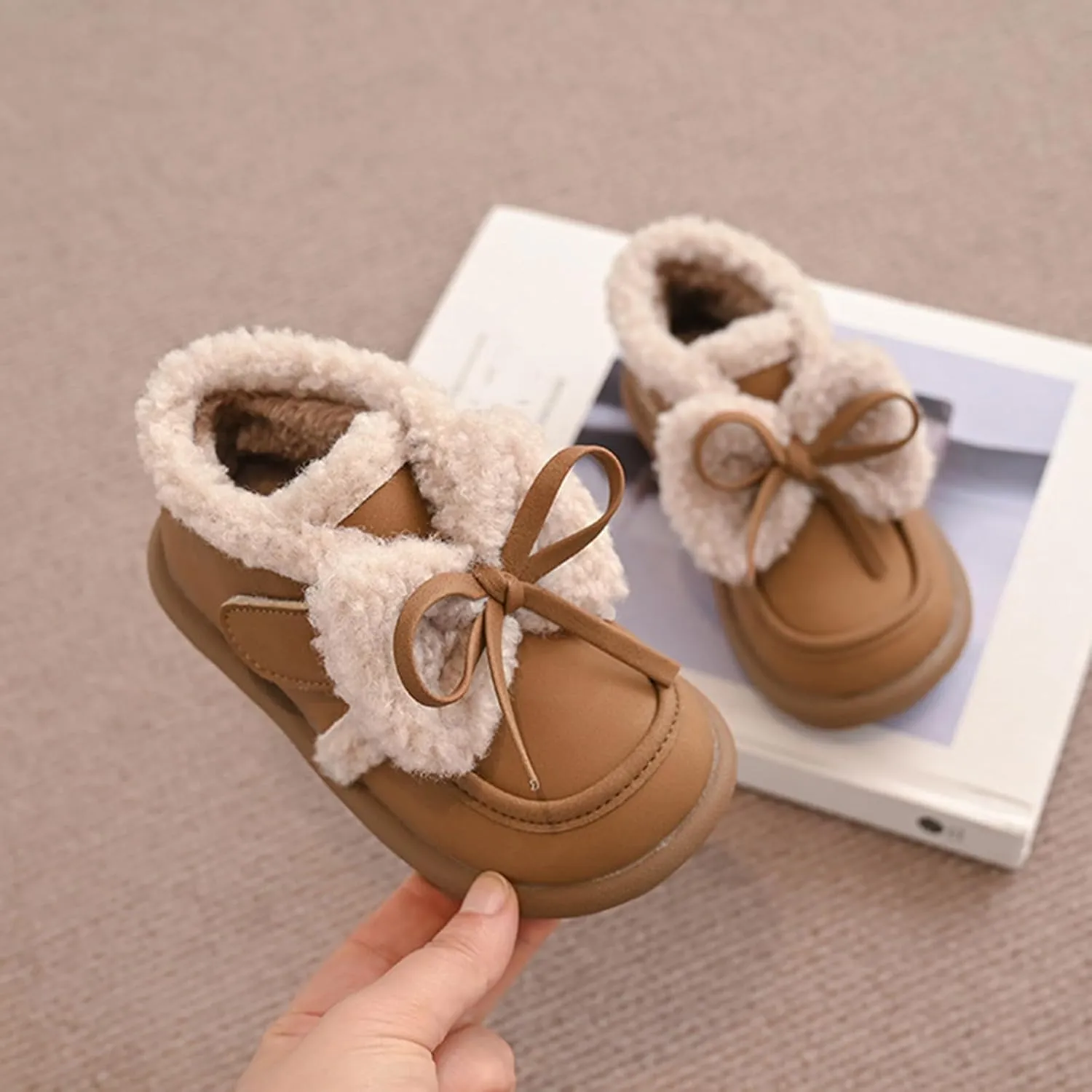 Toddlers Boots Girls Autumn Winter Cotton Shoes Plus Velvet Warm Versatile Short Boots Girls Baby Walking Shoes