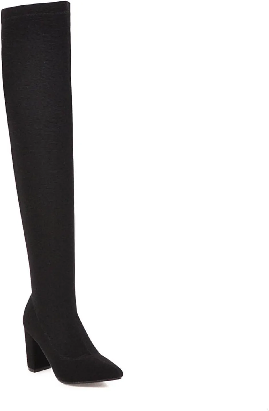 wodceeke Women's Thigh High Suede Boots Over the Knee Stretch Boots Pointed Toe Chunky Heel Winter Knit Sexy Long Boots