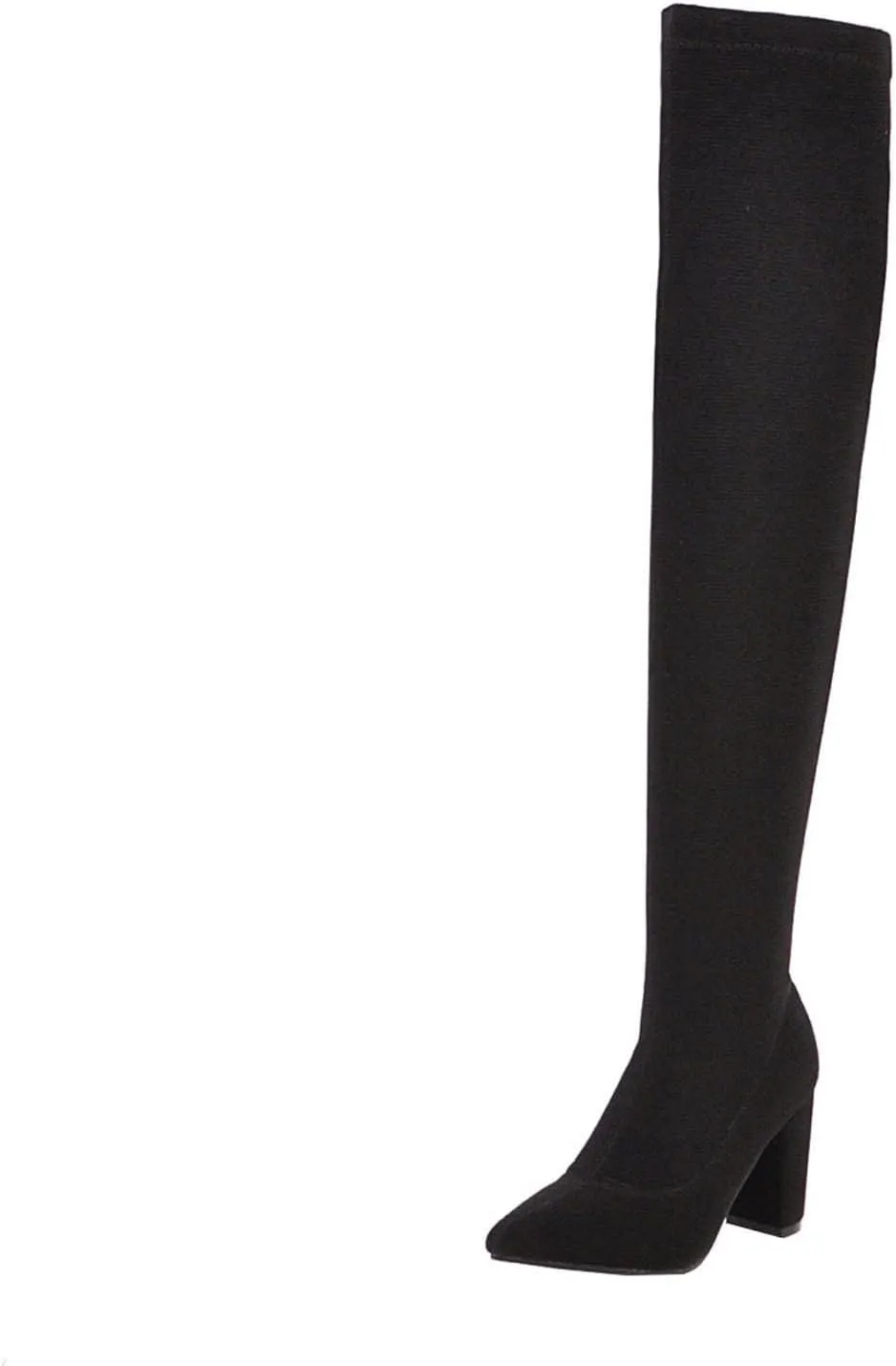 wodceeke Women's Thigh High Suede Boots Over the Knee Stretch Boots Pointed Toe Chunky Heel Winter Knit Sexy Long Boots