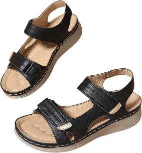 Women Comfortable Sandals Orthotic Walking Orthopedic Arch Support Dressy Sandal Non-Slip Peep Toe Slingback Wide Width Shoes Casual Platform Hollow Flat Adjustable Hook Loop Flip Flops