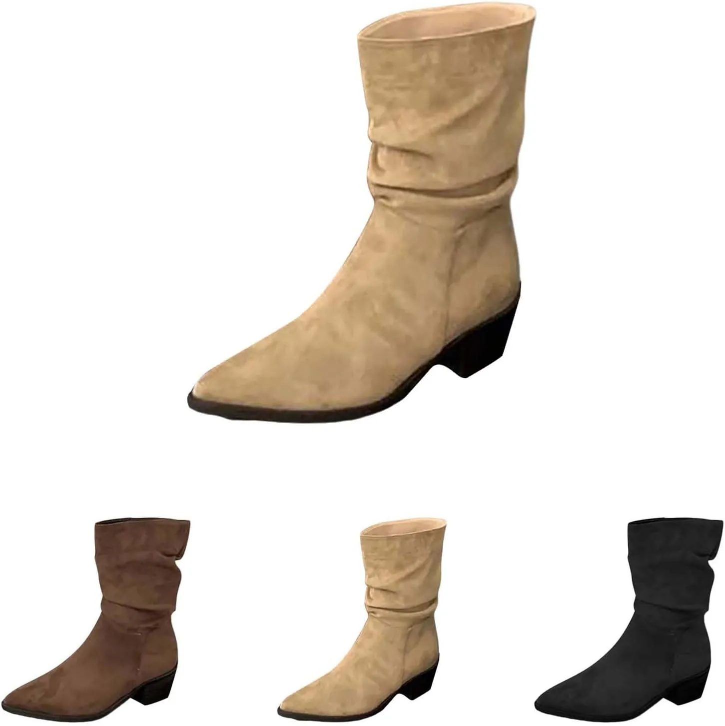 Womens Boots Mid Calf Pointed Toe Square Heel Boots for Women Knee High Wide Calf Knee High Boots for Women