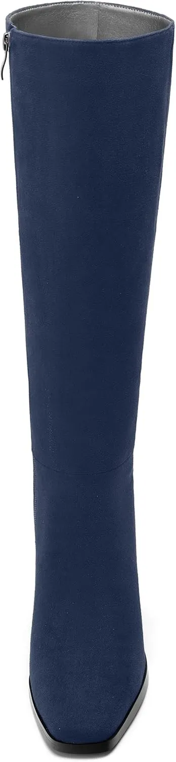 Womens High Heeled Knee High Boots, Square Toe Chunky Heel Knee-high Boots for Women, Fashion Dress Boots Zipper 3.5"