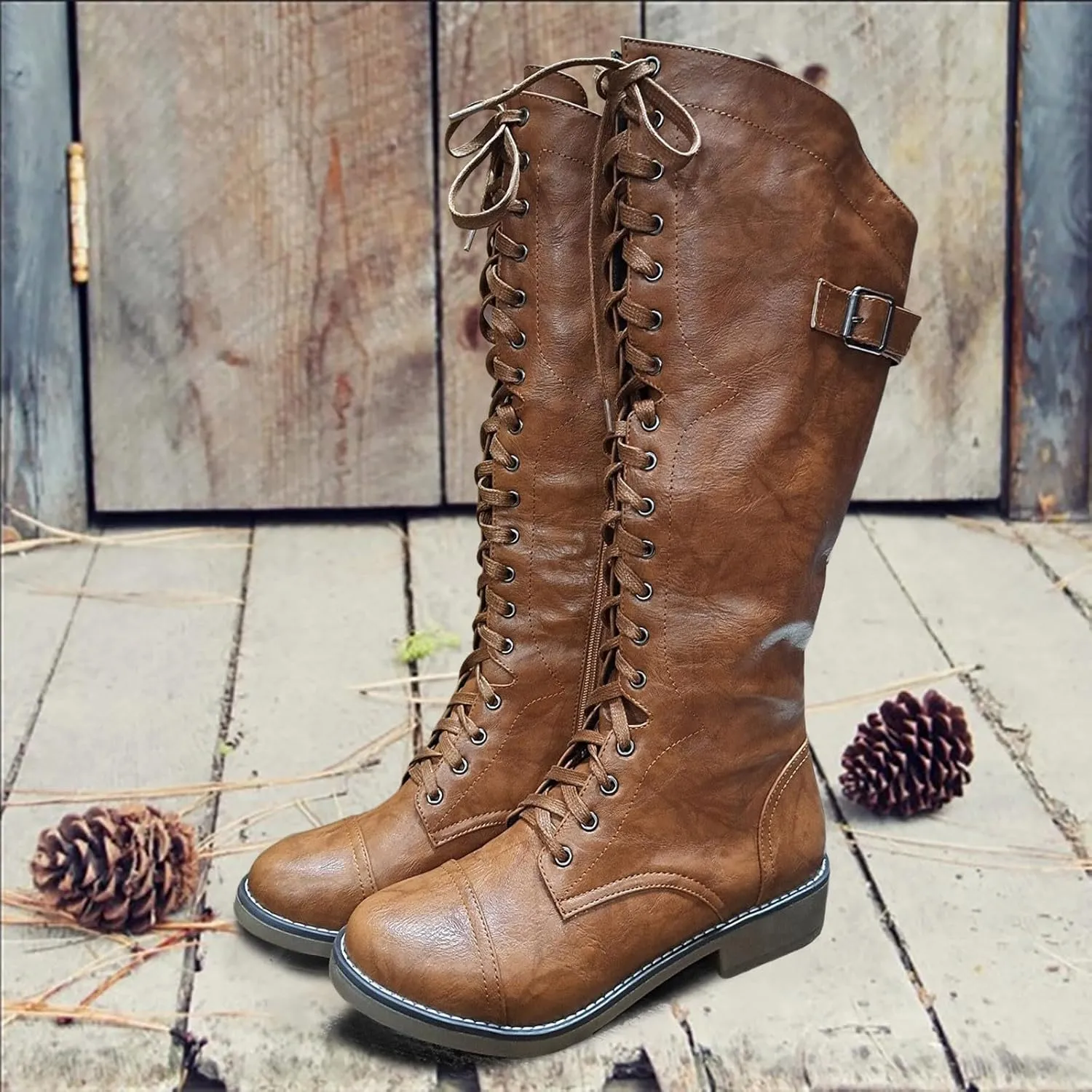 Womens Knee High Chunky Heel Boots Faux Suede Pointed Toe Side Zipper Boots Mid-calf Western Knee High Chelsea Side Zipper