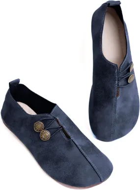 Womens Loafers Flats Shoes Comfortable Round Toe Flat Sandals Slip On Breathable Soft Cushion Lightweight Shoes with Button Detail for Everyday Elegance