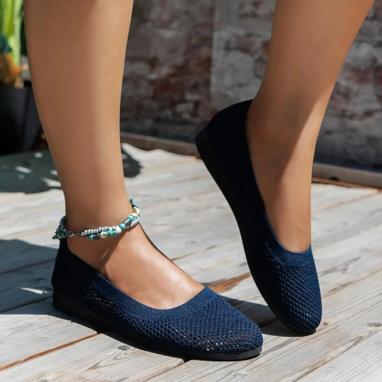 Women's Soft Flats Ballerina, Breathable Mesh Ballet Flats, Comfortable Beach Breathable Mesh Slip on Shoes