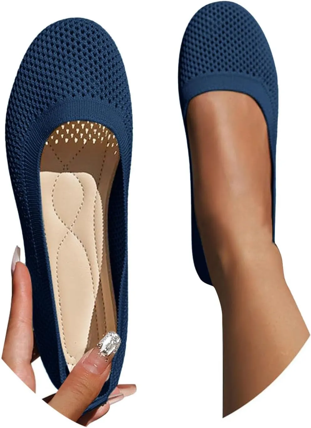 Women's Soft Flats Ballerina, Breathable Mesh Ballet Flats, Comfortable Beach Breathable Mesh Slip on Shoes