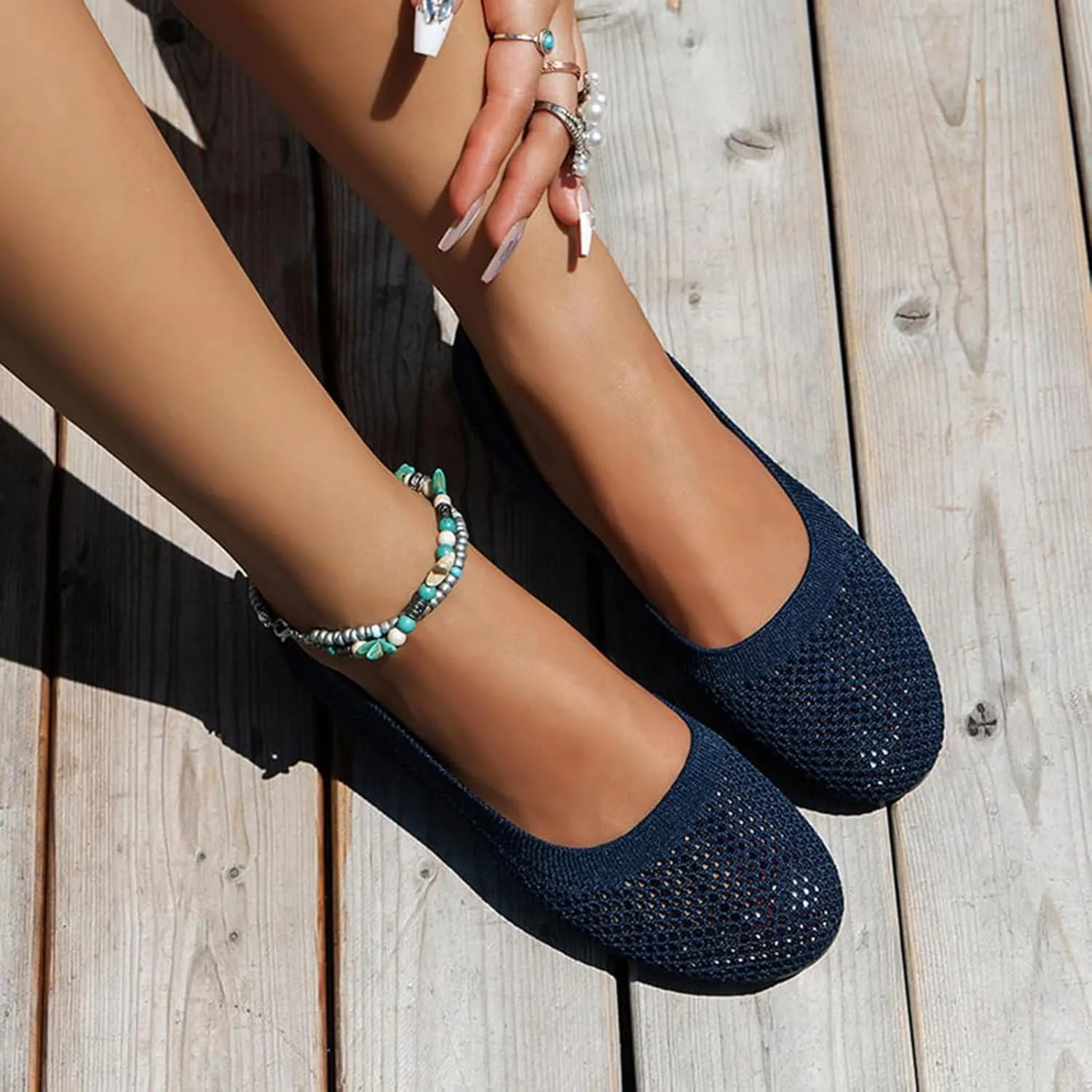 Women's Soft Flats Ballerina, Breathable Mesh Ballet Flats, Comfortable Beach Breathable Mesh Slip on Shoes