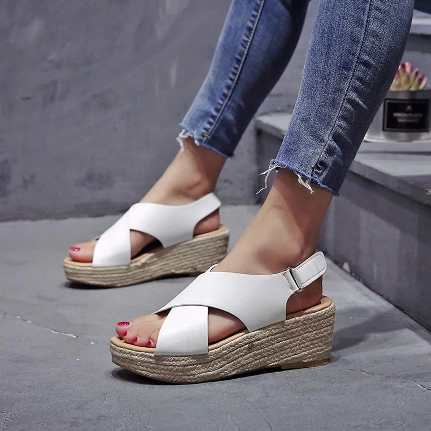 Womens Wedge Sandals Orthopedic Platform Wedge Sandals for Women Summer Dressy Open Toe Hook and Loop Closure Slides High Heeled Wedges Dressy Soft Leather Shoes