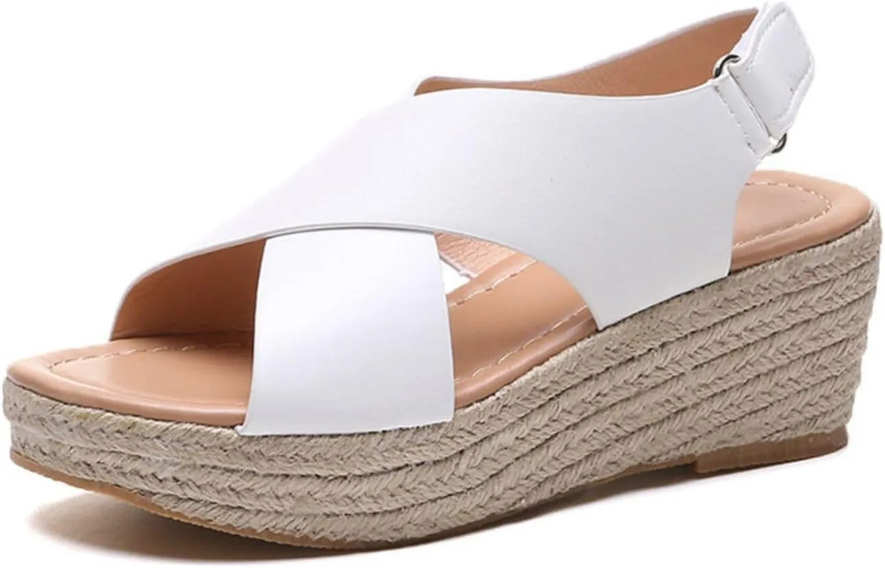 Womens Wedge Sandals Orthopedic Platform Wedge Sandals for Women Summer Dressy Open Toe Hook and Loop Closure Slides High Heeled Wedges Dressy Soft Leather Shoes